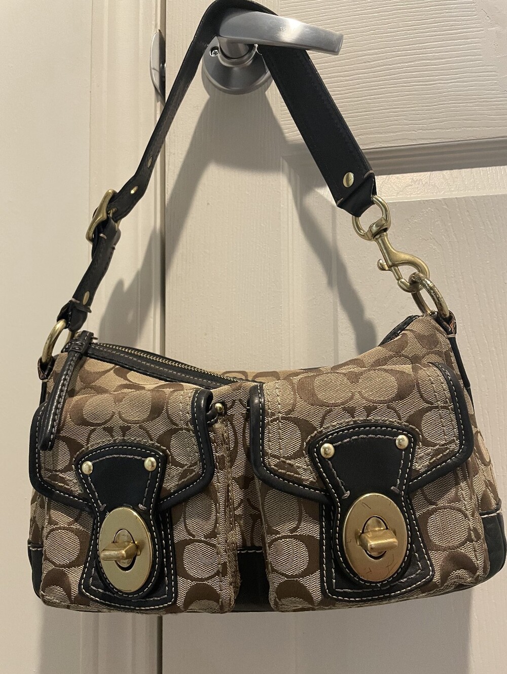 Coach Legacy Signature Satchel Turn Lock Handbag